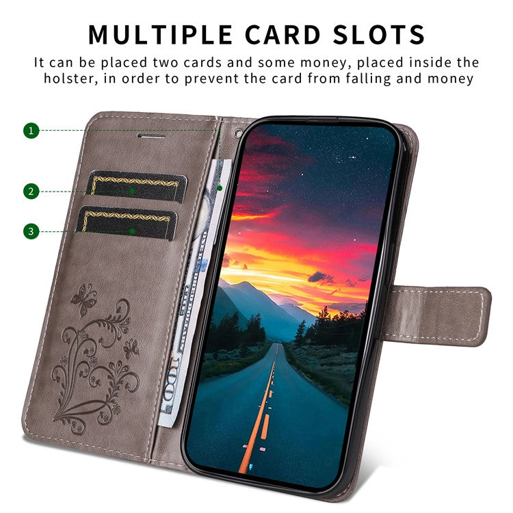 For Realme 14 Pro+ 5G Wallet Case Floral Butterfly Imprinted Leather Phone Cover Stand - Grey
