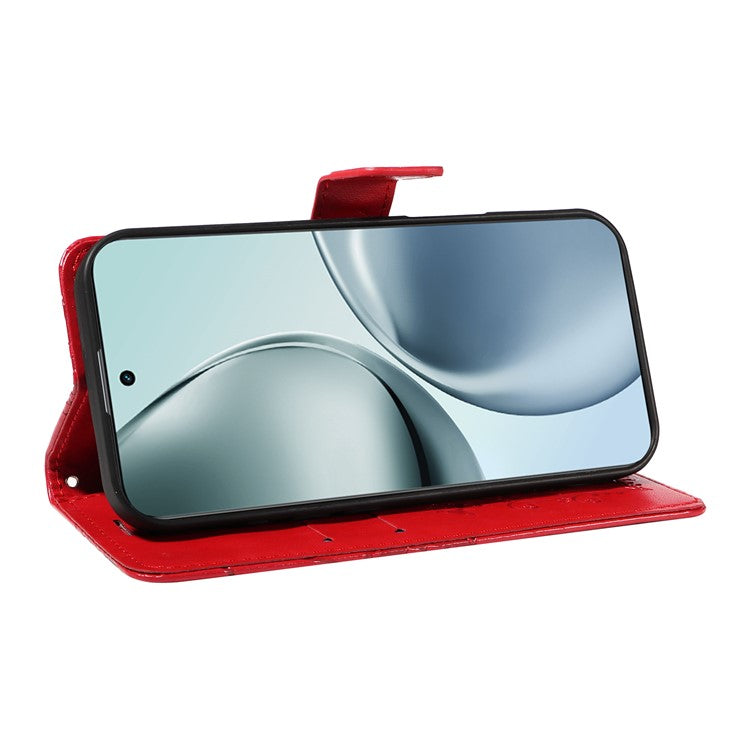 For Realme 14 Pro+ 5G Wallet Case Floral Butterfly Imprinted Leather Phone Cover Stand - Red