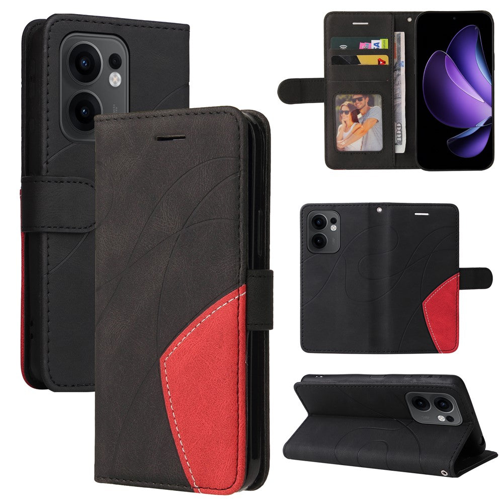 For Oppo Reno13 F 5G Leather Phone Case Stand Wallet with Bi-colour Splicing Design - Black