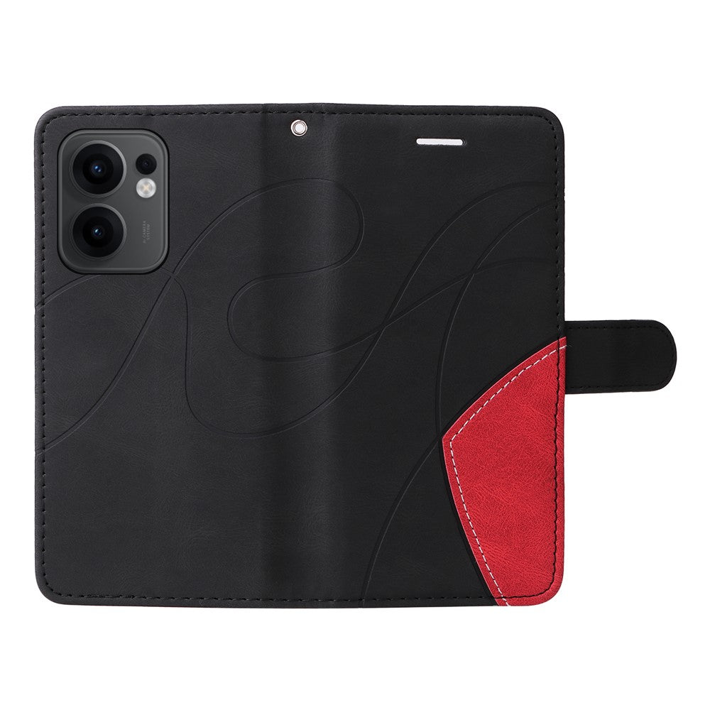 For Oppo Reno13 F 5G Leather Phone Case Stand Wallet with Bi-colour Splicing Design - Black