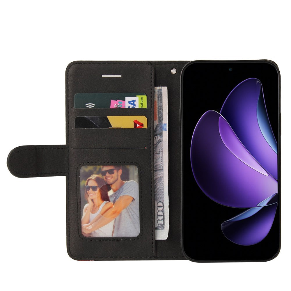 For Oppo Reno13 F 5G Leather Phone Case Stand Wallet with Bi-colour Splicing Design - Black