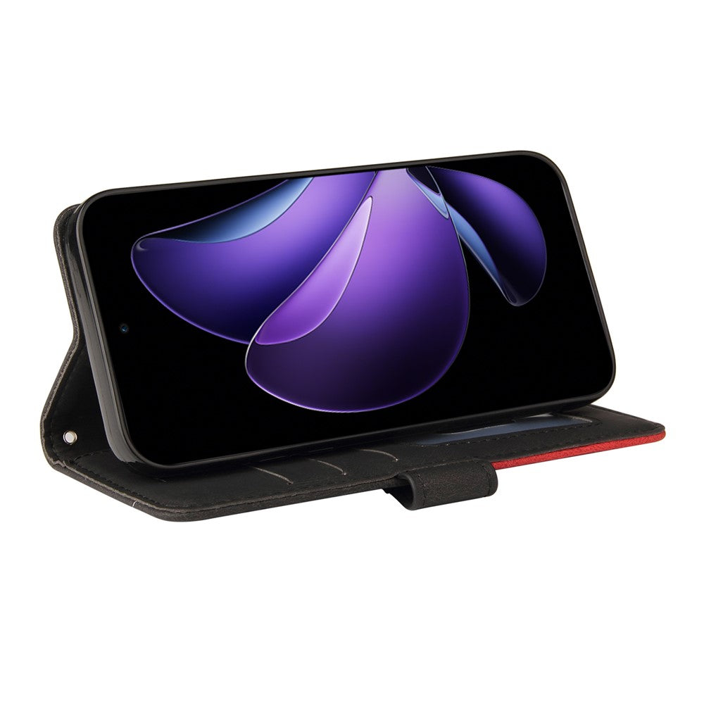 For Oppo Reno13 F 5G Leather Phone Case Stand Wallet with Bi-colour Splicing Design - Black