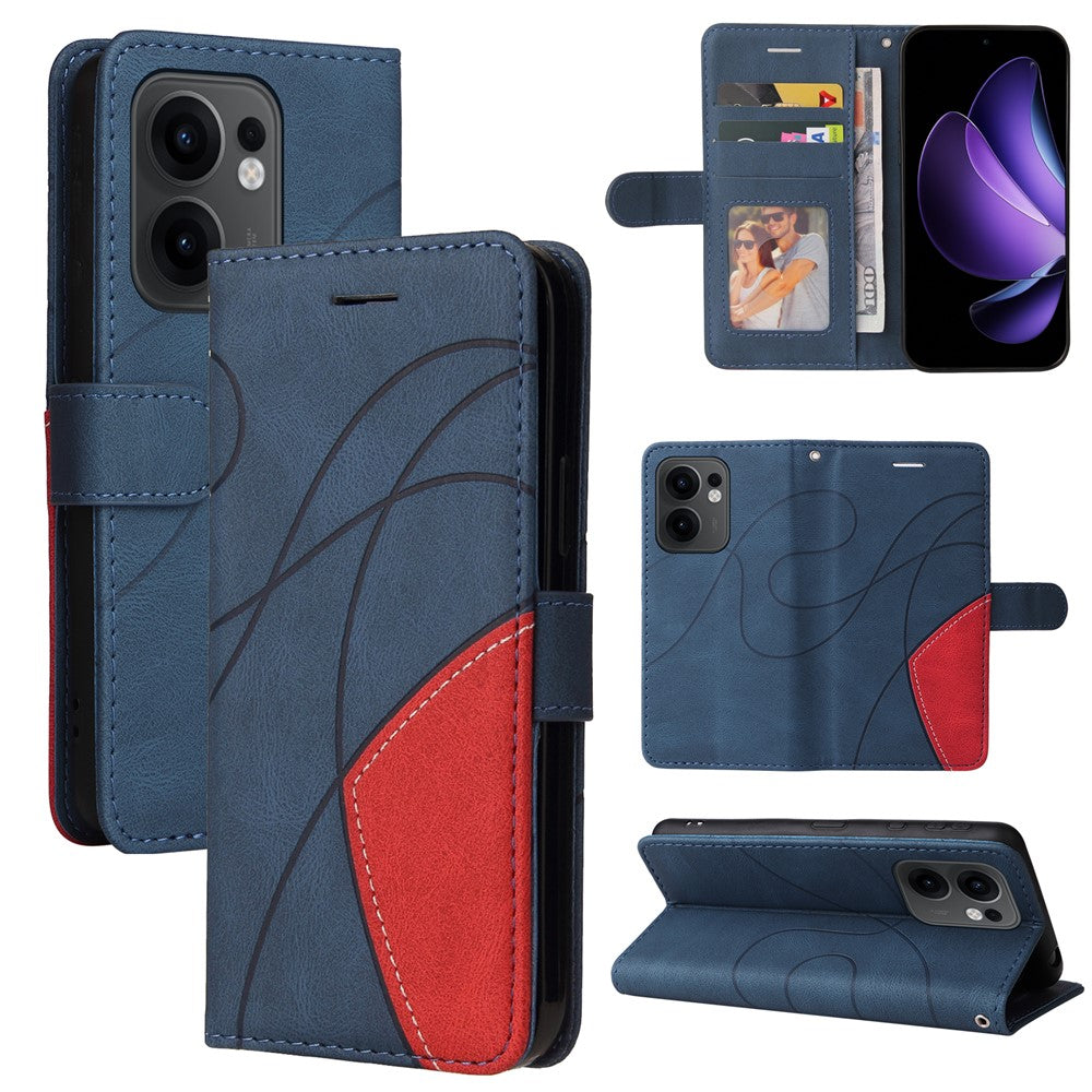 For Oppo Reno13 F 5G Leather Phone Case Stand Wallet with Bi-colour Splicing Design - Blue