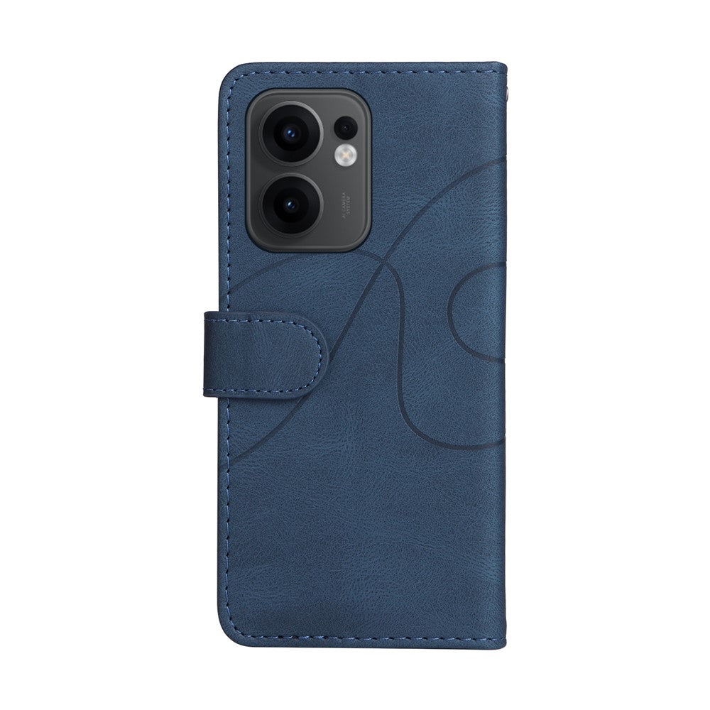 For Oppo Reno13 F 5G Leather Phone Case Stand Wallet with Bi-colour Splicing Design - Blue