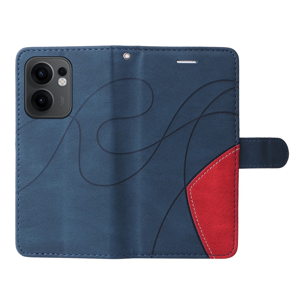 For Oppo Reno13 F 5G Leather Phone Case Stand Wallet with Bi-colour Splicing Design - Blue