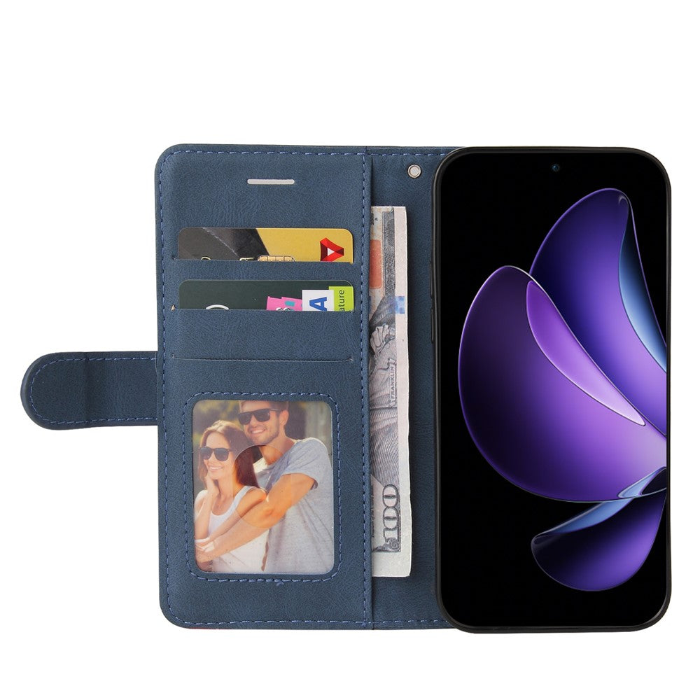 For Oppo Reno13 F 5G Leather Phone Case Stand Wallet with Bi-colour Splicing Design - Blue