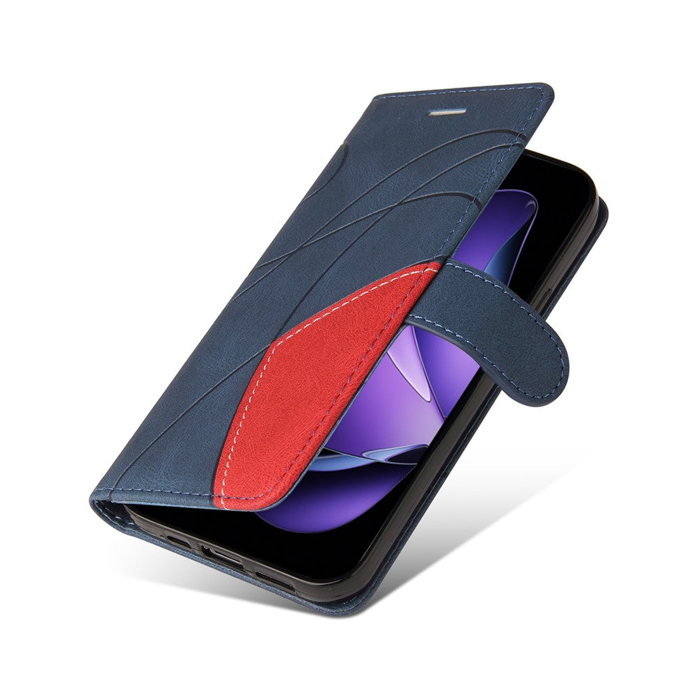 For Oppo Reno13 F 5G Leather Phone Case Stand Wallet with Bi-colour Splicing Design - Blue