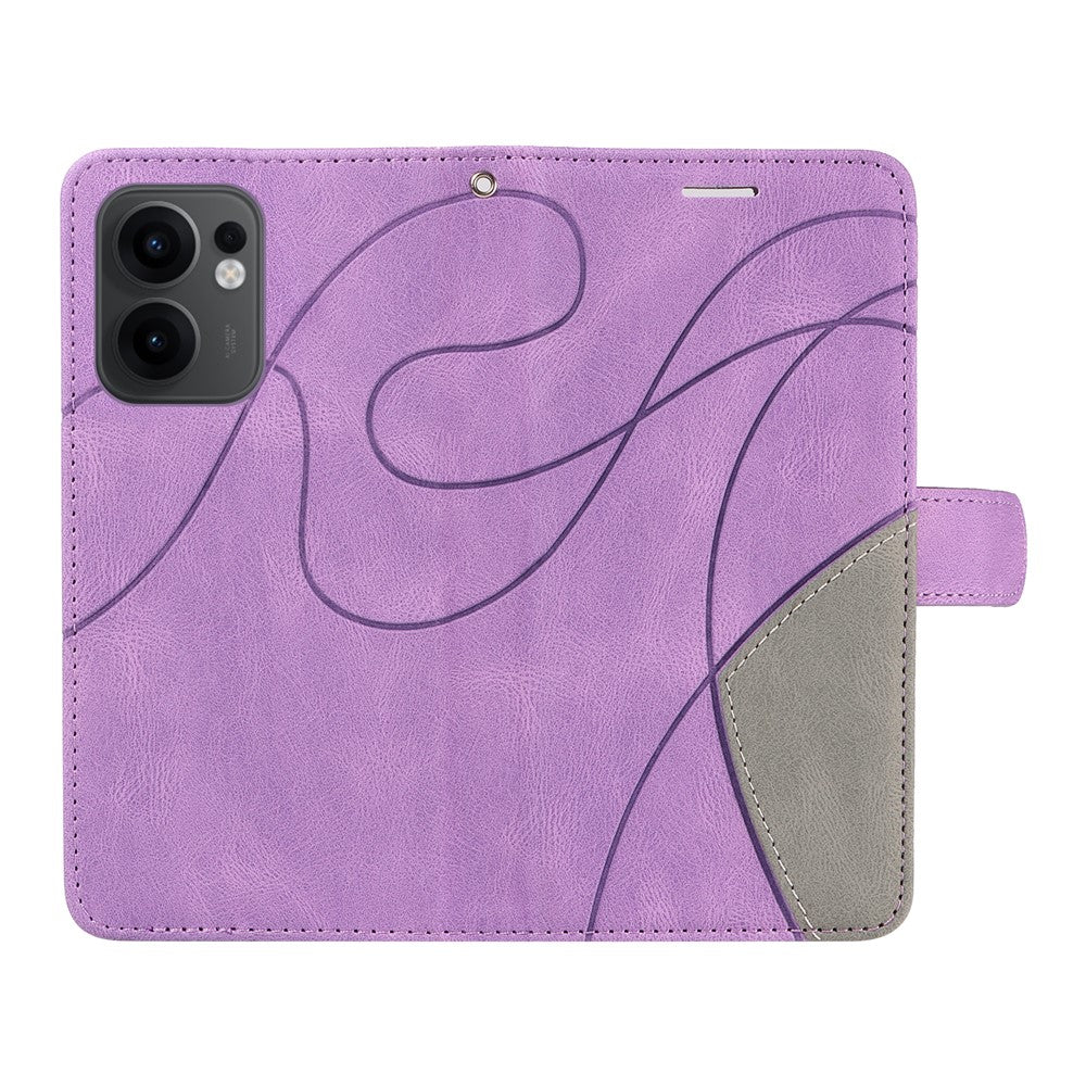 For Oppo Reno13 F 5G Leather Phone Case Stand Wallet with Bi-colour Splicing Design - Purple
