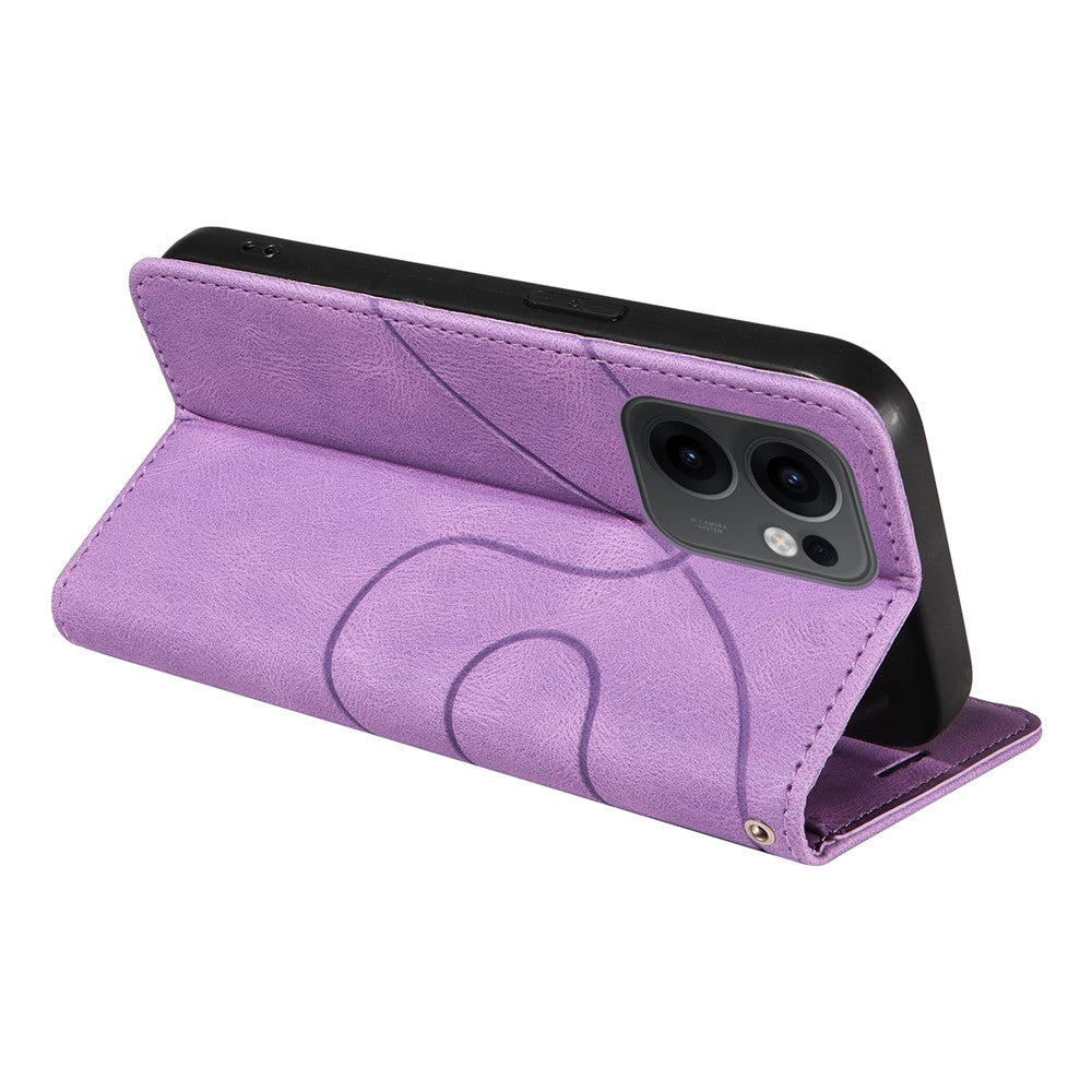For Oppo Reno13 F 5G Leather Phone Case Stand Wallet with Bi-colour Splicing Design - Purple