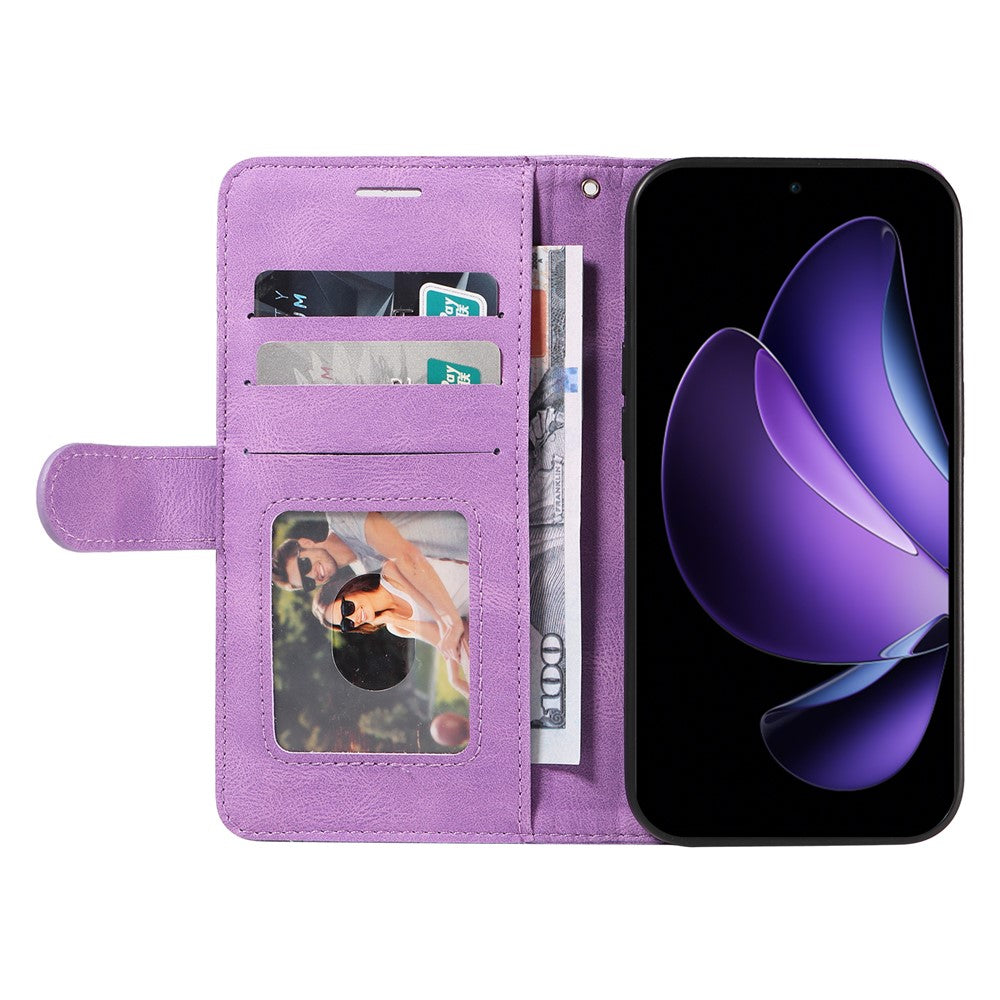For Oppo Reno13 F 5G Leather Phone Case Stand Wallet with Bi-colour Splicing Design - Purple