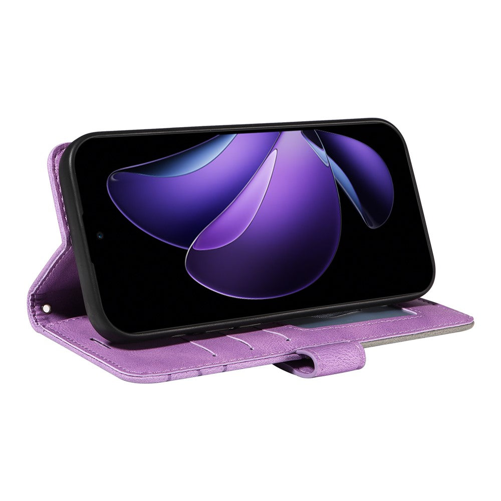 For Oppo Reno13 F 5G Leather Phone Case Stand Wallet with Bi-colour Splicing Design - Purple