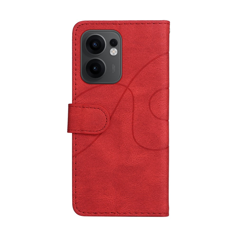 For Oppo Reno13 F 5G Leather Phone Case Stand Wallet with Bi-colour Splicing Design - Red
