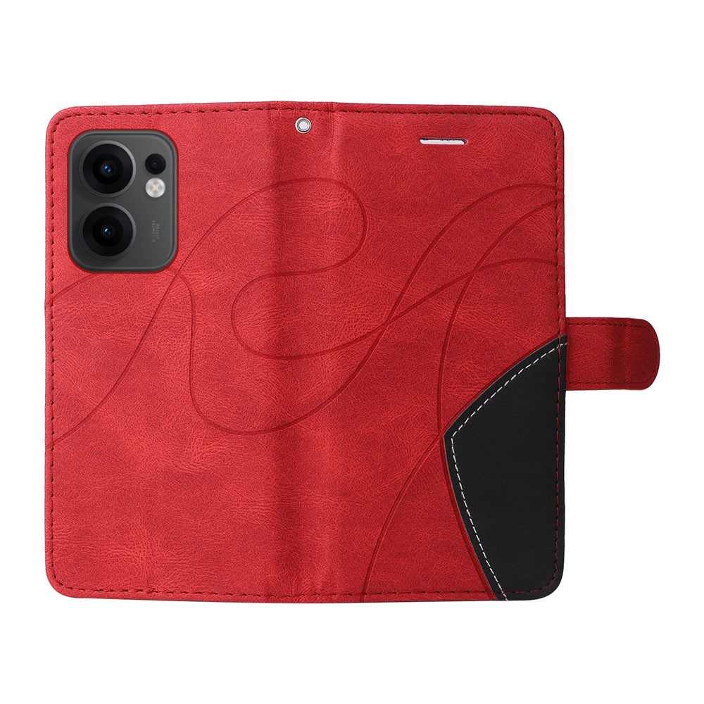 For Oppo Reno13 F 5G Leather Phone Case Stand Wallet with Bi-colour Splicing Design - Red