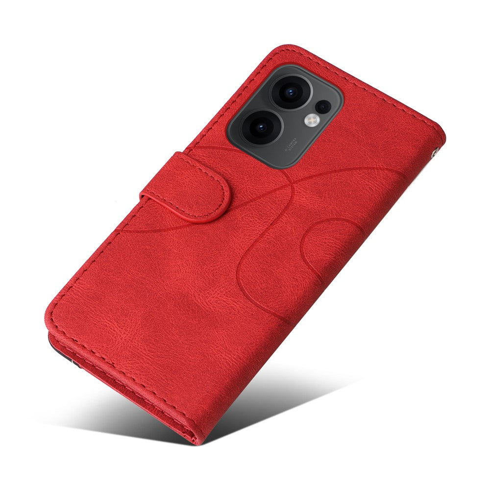 For Oppo Reno13 F 5G Leather Phone Case Stand Wallet with Bi-colour Splicing Design - Red