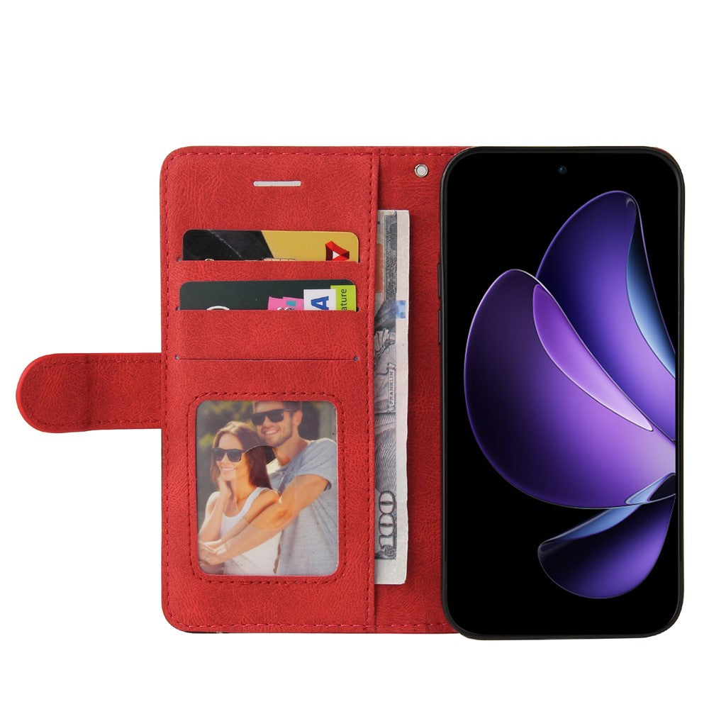 For Oppo Reno13 F 5G Leather Phone Case Stand Wallet with Bi-colour Splicing Design - Red