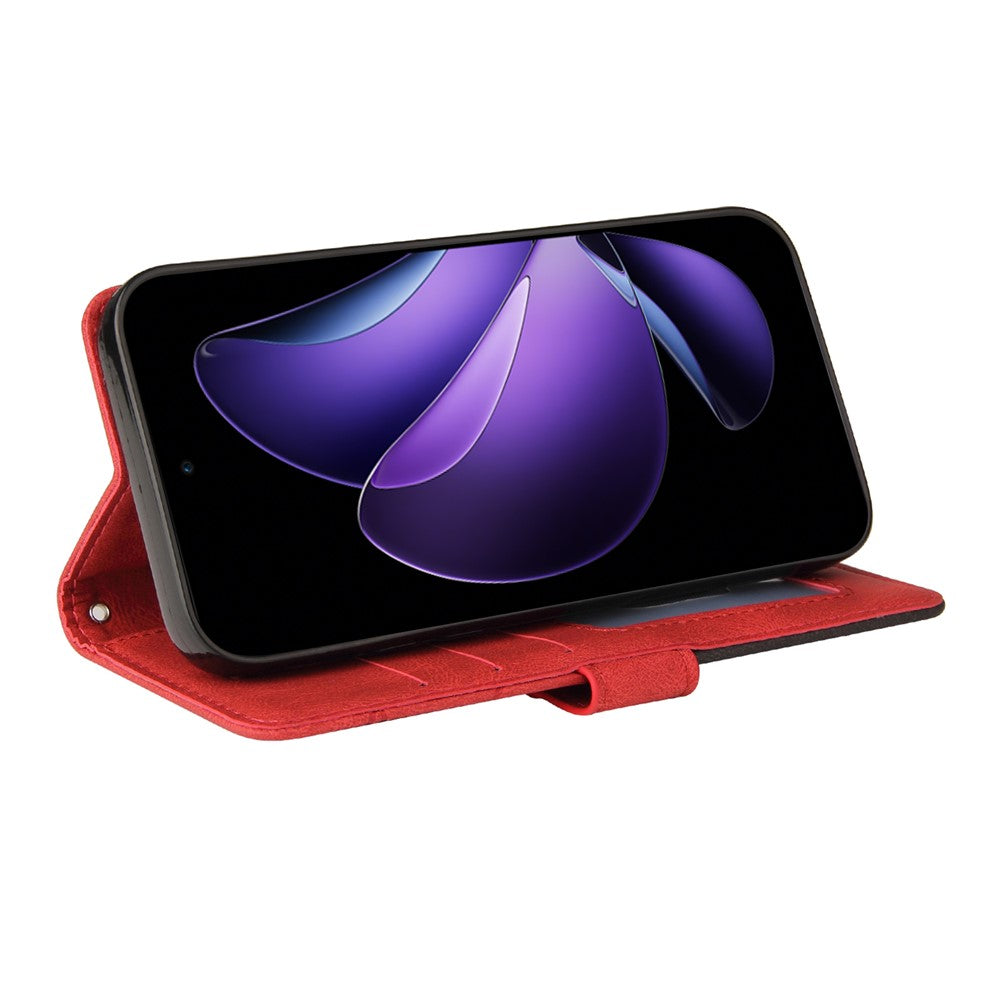 For Oppo Reno13 F 5G Leather Phone Case Stand Wallet with Bi-colour Splicing Design - Red