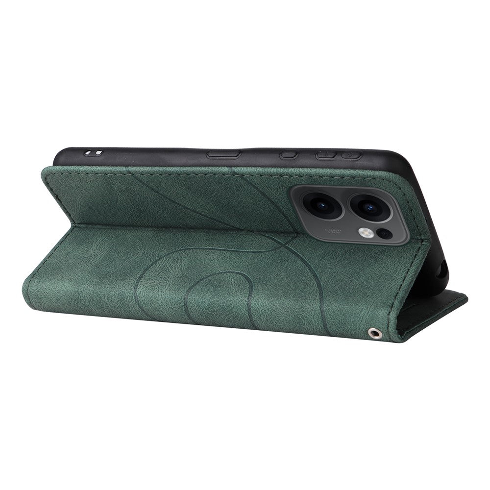 For Oppo Reno13 F 5G Leather Phone Case Stand Wallet with Bi-colour Splicing Design - Green