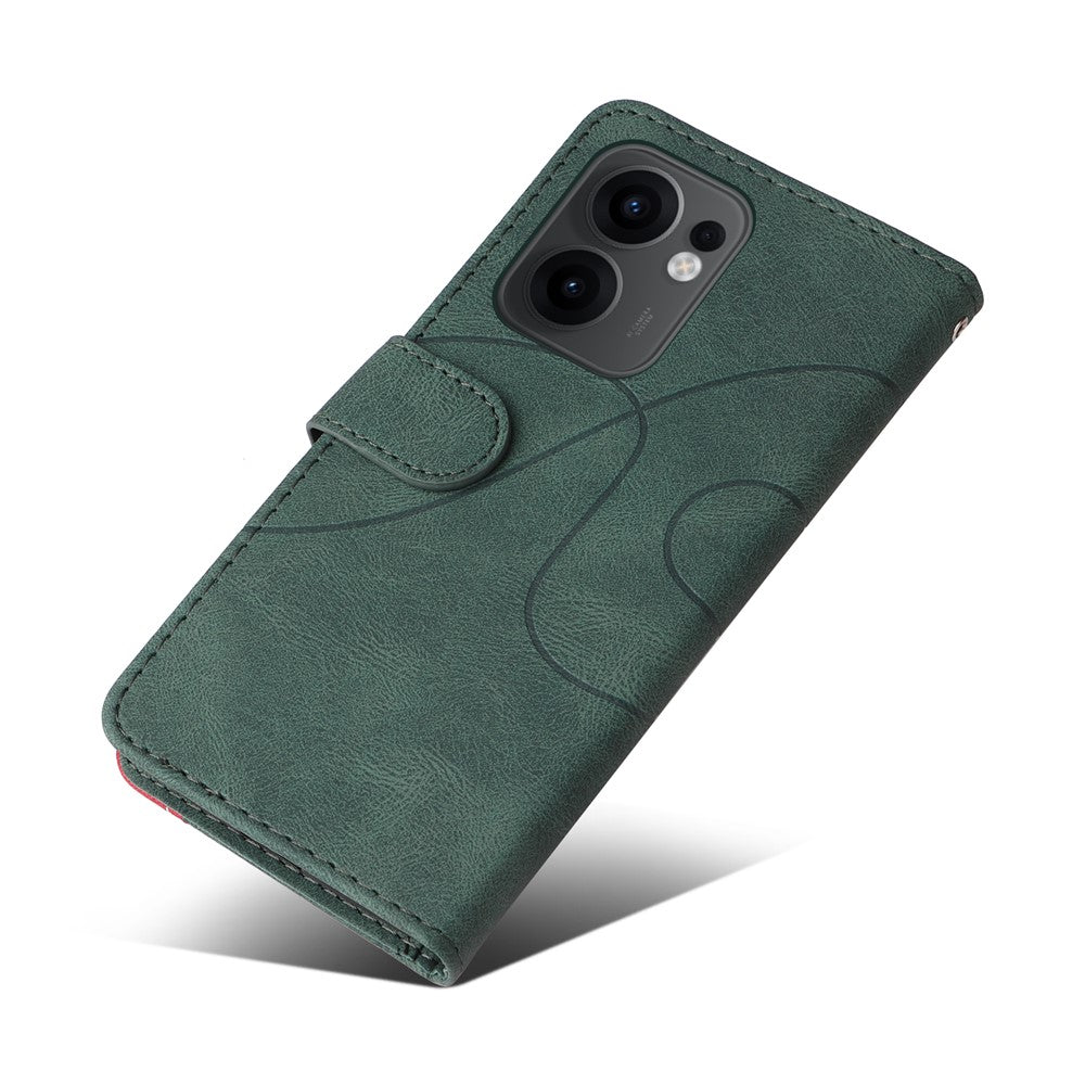 For Oppo Reno13 F 5G Leather Phone Case Stand Wallet with Bi-colour Splicing Design - Green