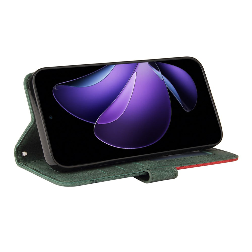 For Oppo Reno13 F 5G Leather Phone Case Stand Wallet with Bi-colour Splicing Design - Green