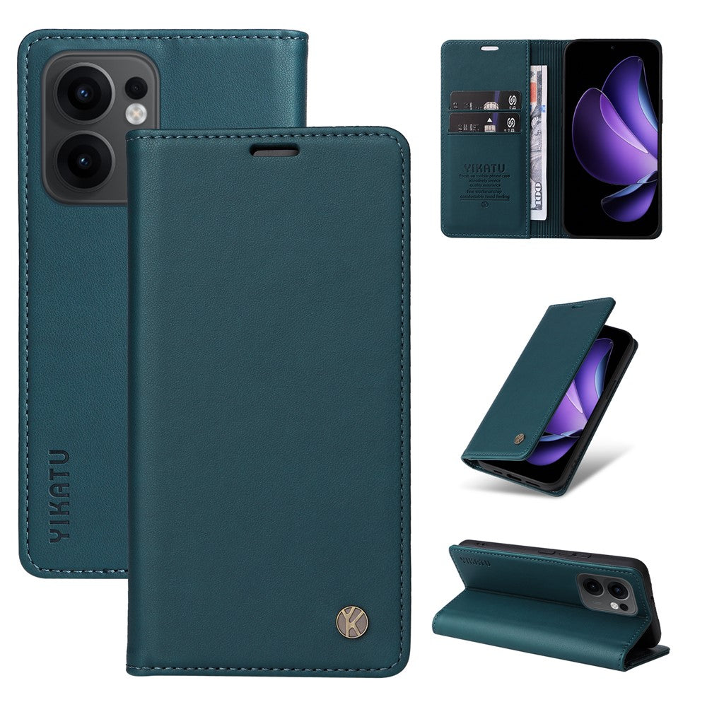 For Oppo Reno13 F 5G Phone Cases YIKATU Magnetic Closure PU Leather Mobile Cover  - Green