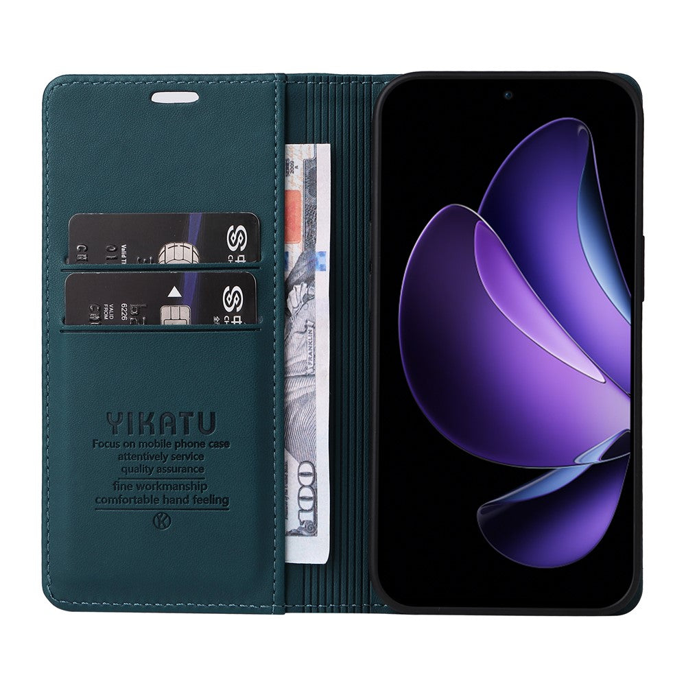 For Oppo Reno13 F 5G Phone Cases YIKATU Magnetic Closure PU Leather Mobile Cover  - Green