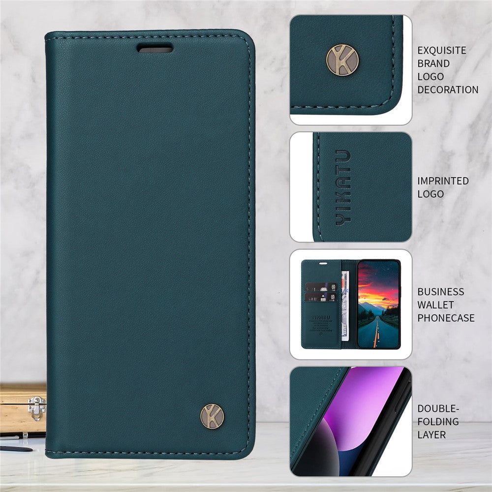For Oppo Reno13 F 5G Phone Cases YIKATU Magnetic Closure PU Leather Mobile Cover  - Green