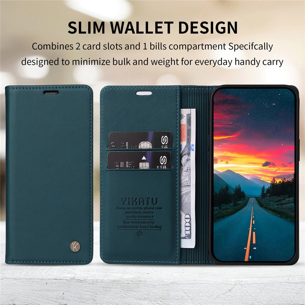 For Oppo Reno13 F 5G Phone Cases YIKATU Magnetic Closure PU Leather Mobile Cover  - Green