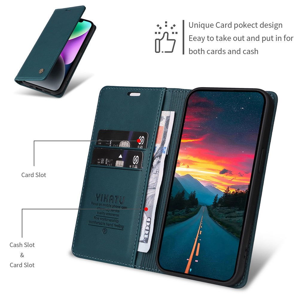 For Oppo Reno13 F 5G Phone Cases YIKATU Magnetic Closure PU Leather Mobile Cover  - Green
