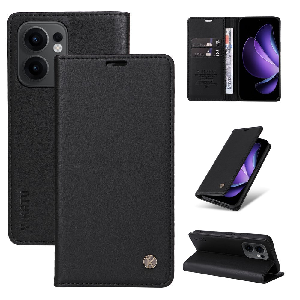 For Oppo Reno13 F 5G Phone Cases YIKATU Magnetic Closure PU Leather Mobile Cover  - Black
