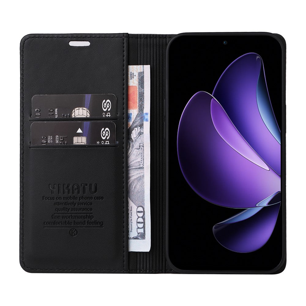 For Oppo Reno13 F 5G Phone Cases YIKATU Magnetic Closure PU Leather Mobile Cover  - Black