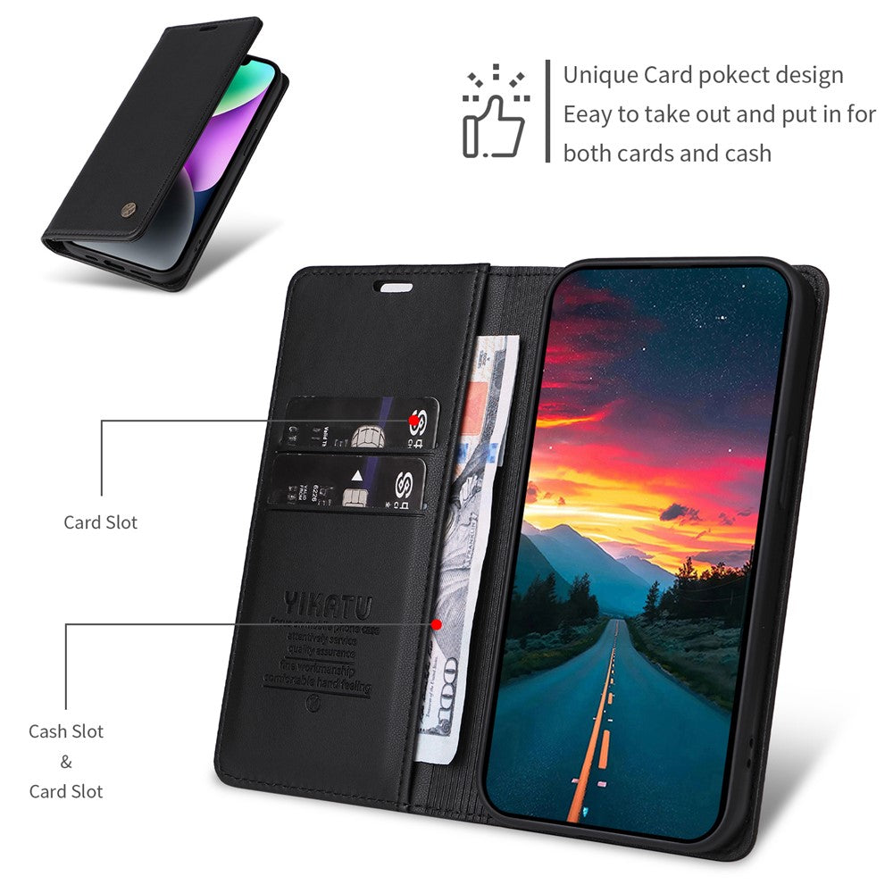 For Oppo Reno13 F 5G Phone Cases YIKATU Magnetic Closure PU Leather Mobile Cover  - Black