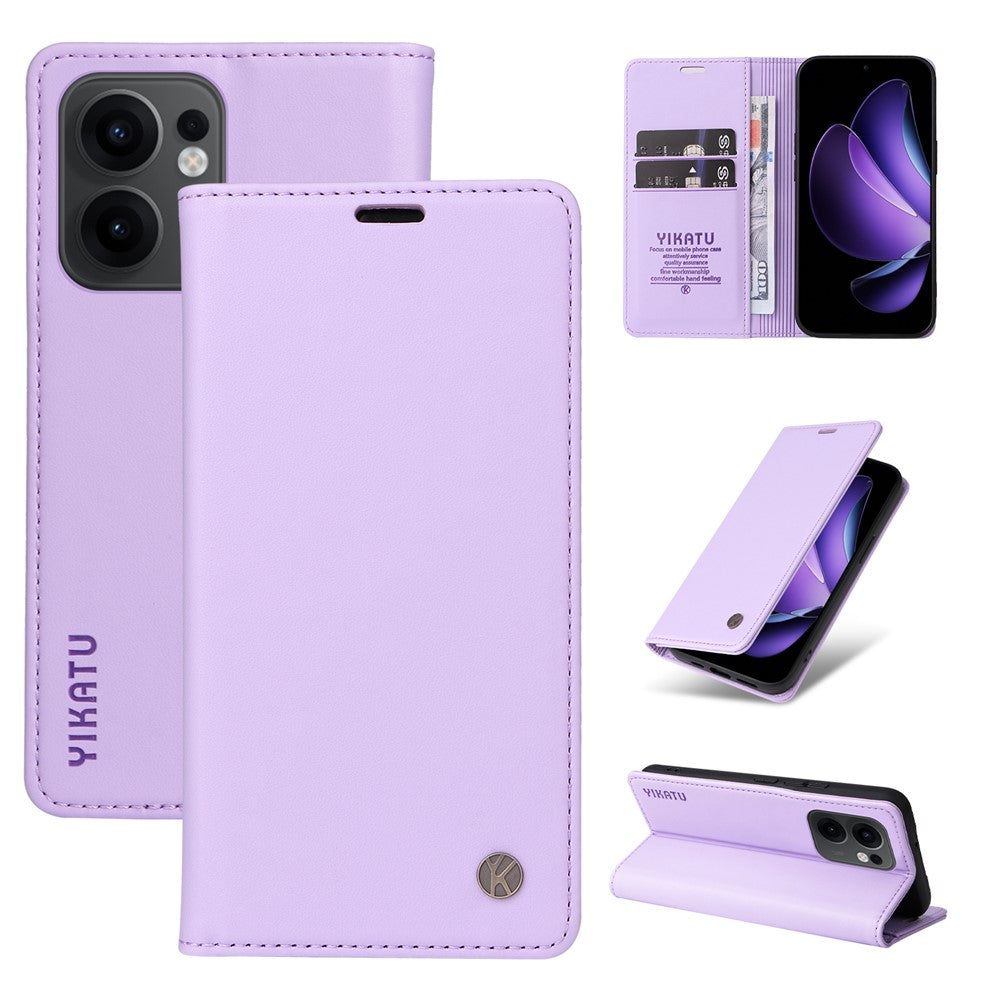 For Oppo Reno13 F 5G Phone Cases YIKATU Magnetic Closure PU Leather Mobile Cover  -  Light Purple
