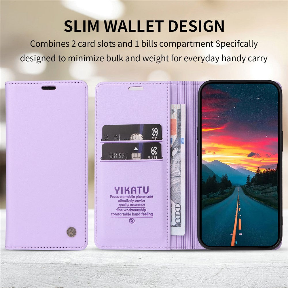 For Oppo Reno13 F 5G Phone Cases YIKATU Magnetic Closure PU Leather Mobile Cover  -  Light Purple
