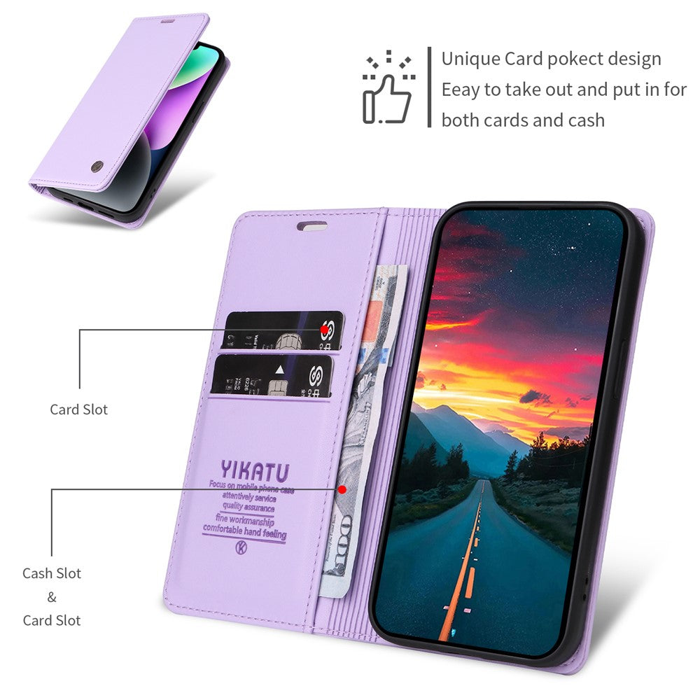 For Oppo Reno13 F 5G Phone Cases YIKATU Magnetic Closure PU Leather Mobile Cover  -  Light Purple