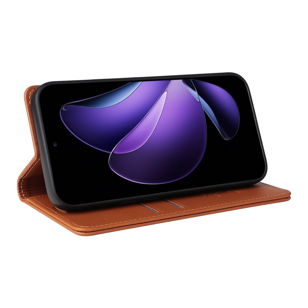 For Oppo Reno13 F 5G Phone Cases YIKATU Magnetic Closure PU Leather Mobile Cover  - Brown