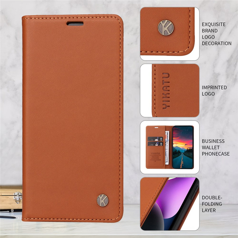 For Oppo Reno13 F 5G Phone Cases YIKATU Magnetic Closure PU Leather Mobile Cover  - Brown