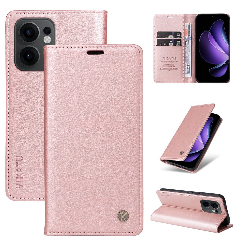 For Oppo Reno13 F 5G Phone Cases YIKATU Magnetic Closure PU Leather Mobile Cover  -  Rose Gold