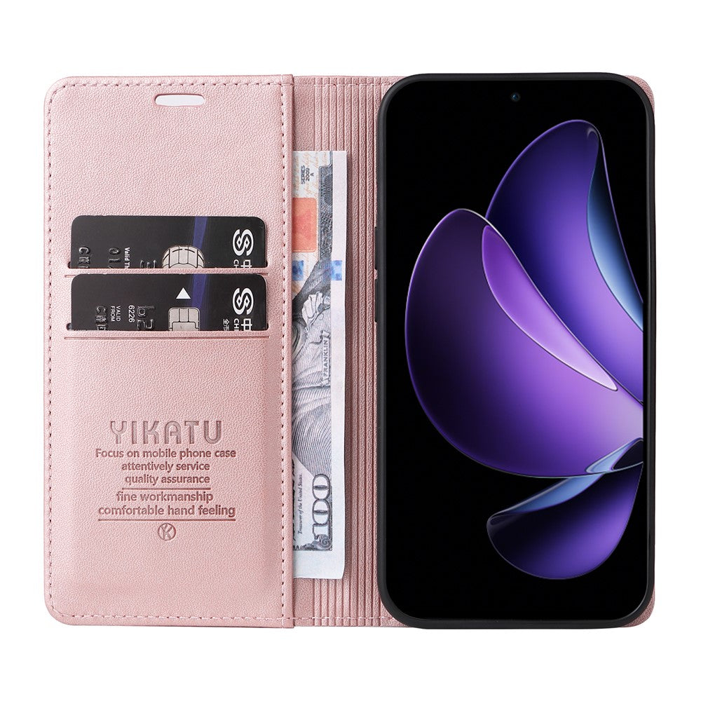 For Oppo Reno13 F 5G Phone Cases YIKATU Magnetic Closure PU Leather Mobile Cover  -  Rose Gold