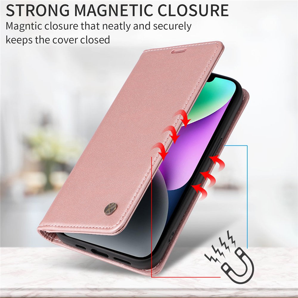 For Oppo Reno13 F 5G Phone Cases YIKATU Magnetic Closure PU Leather Mobile Cover  -  Rose Gold
