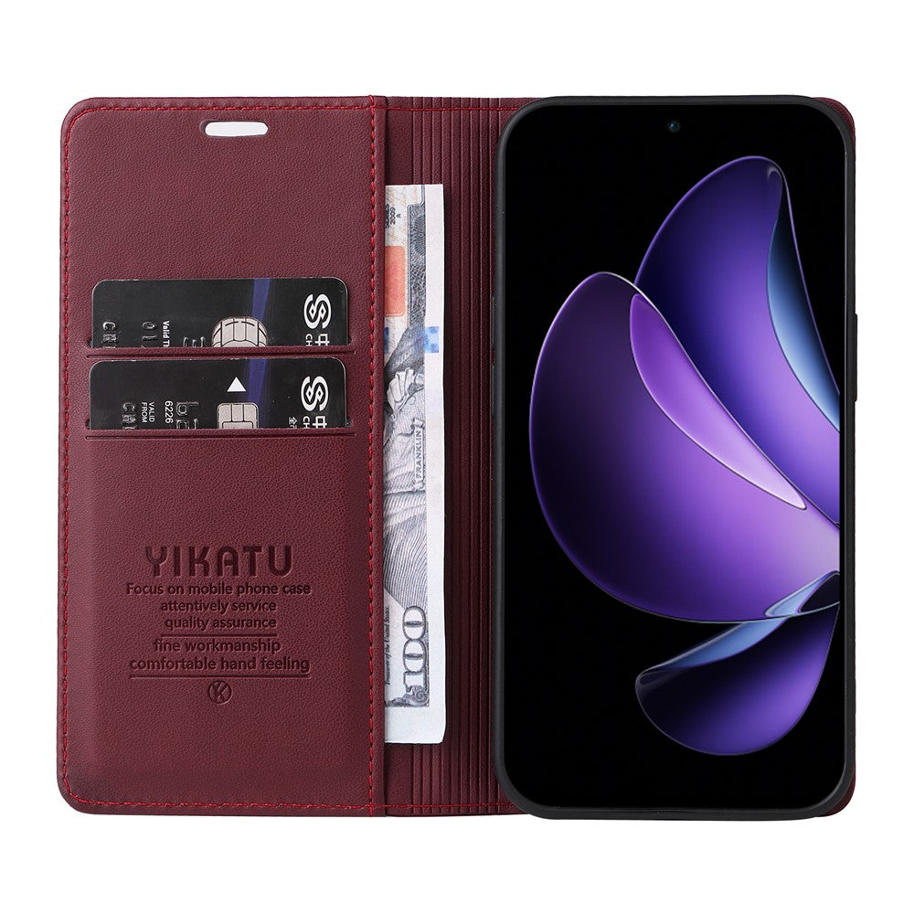 For Oppo Reno13 F 5G Phone Cases YIKATU Magnetic Closure PU Leather Mobile Cover  - Wine Red