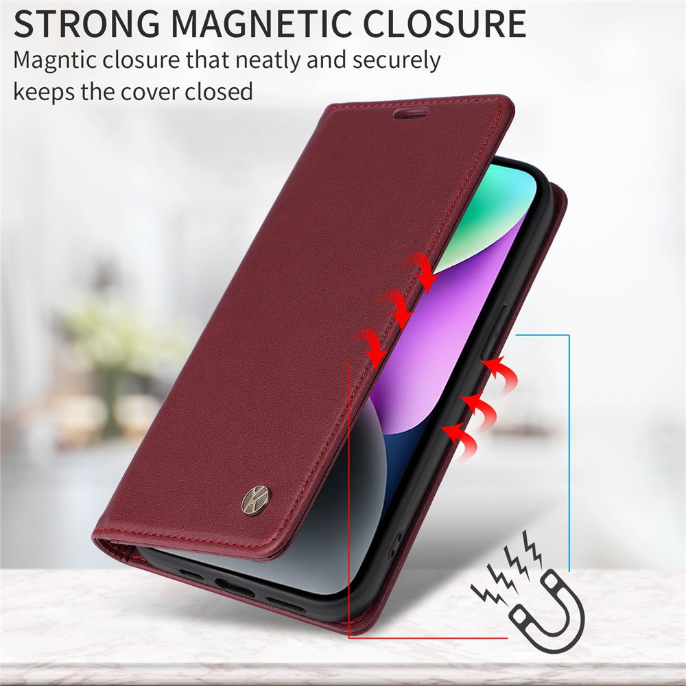 For Oppo Reno13 F 5G Phone Cases YIKATU Magnetic Closure PU Leather Mobile Cover  - Wine Red