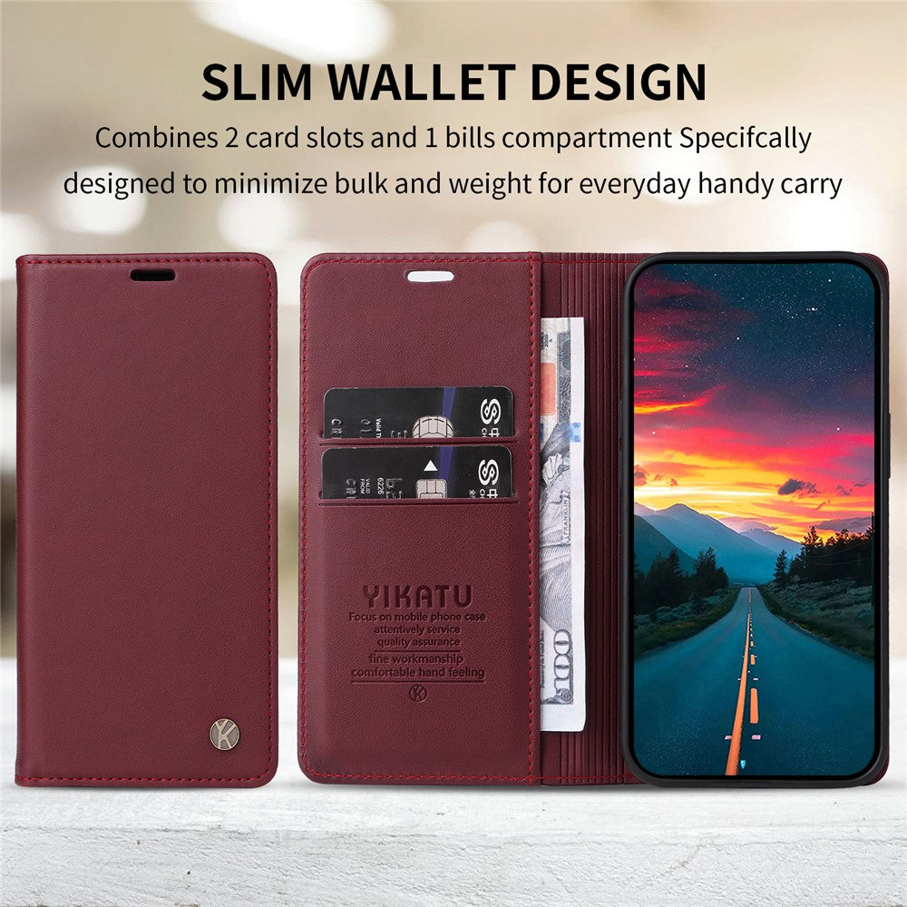 For Oppo Reno13 F 5G Phone Cases YIKATU Magnetic Closure PU Leather Mobile Cover  - Wine Red