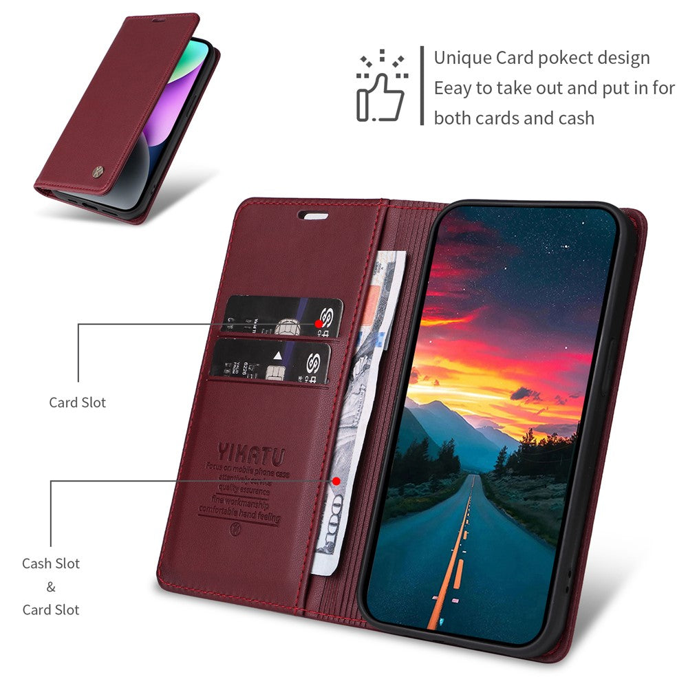 For Oppo Reno13 F 5G Phone Cases YIKATU Magnetic Closure PU Leather Mobile Cover  - Wine Red