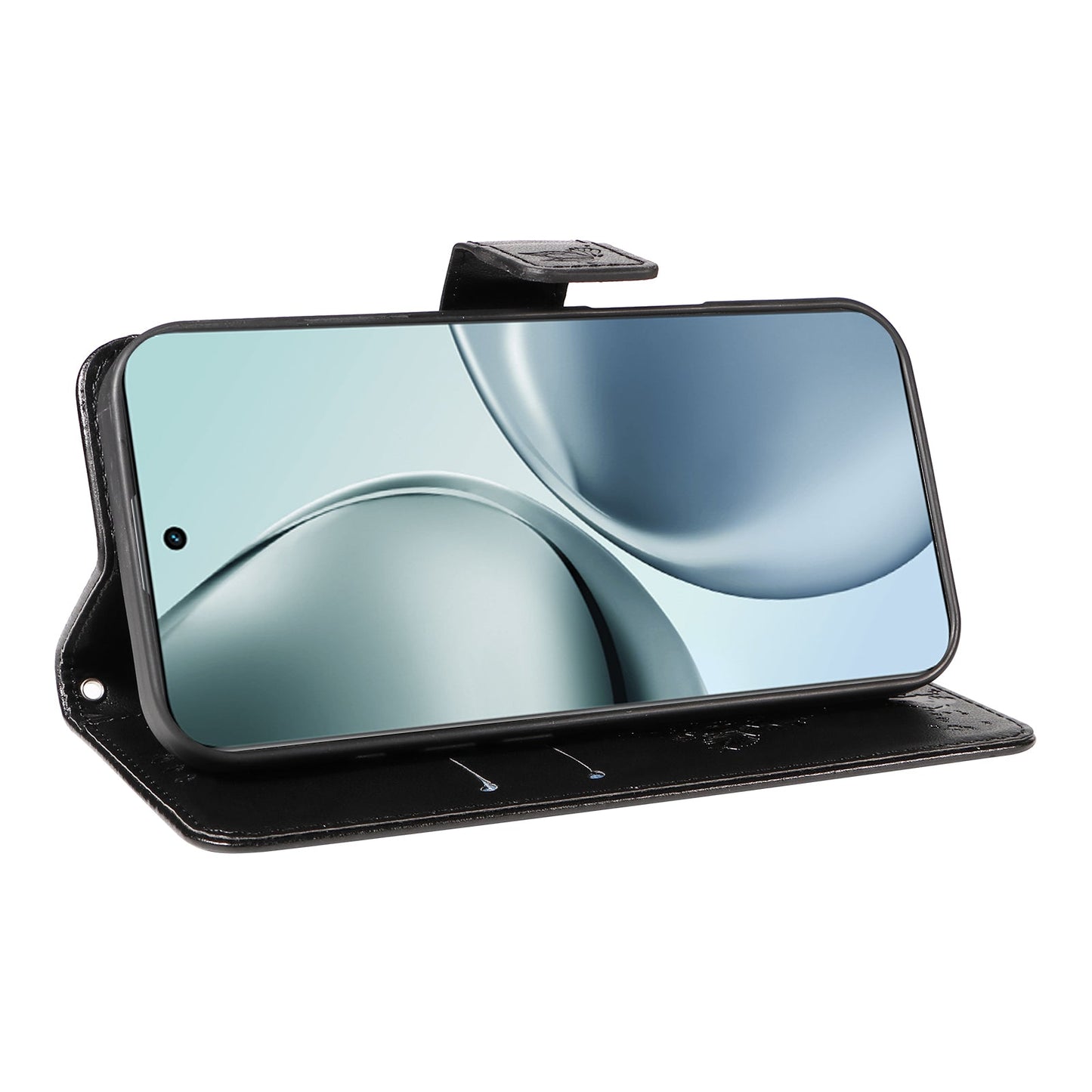 For Realme 14 Pro+ 5G Phone Case with Stand Cat Tree Pattern Leather Wallet Mobile Cover -  Black