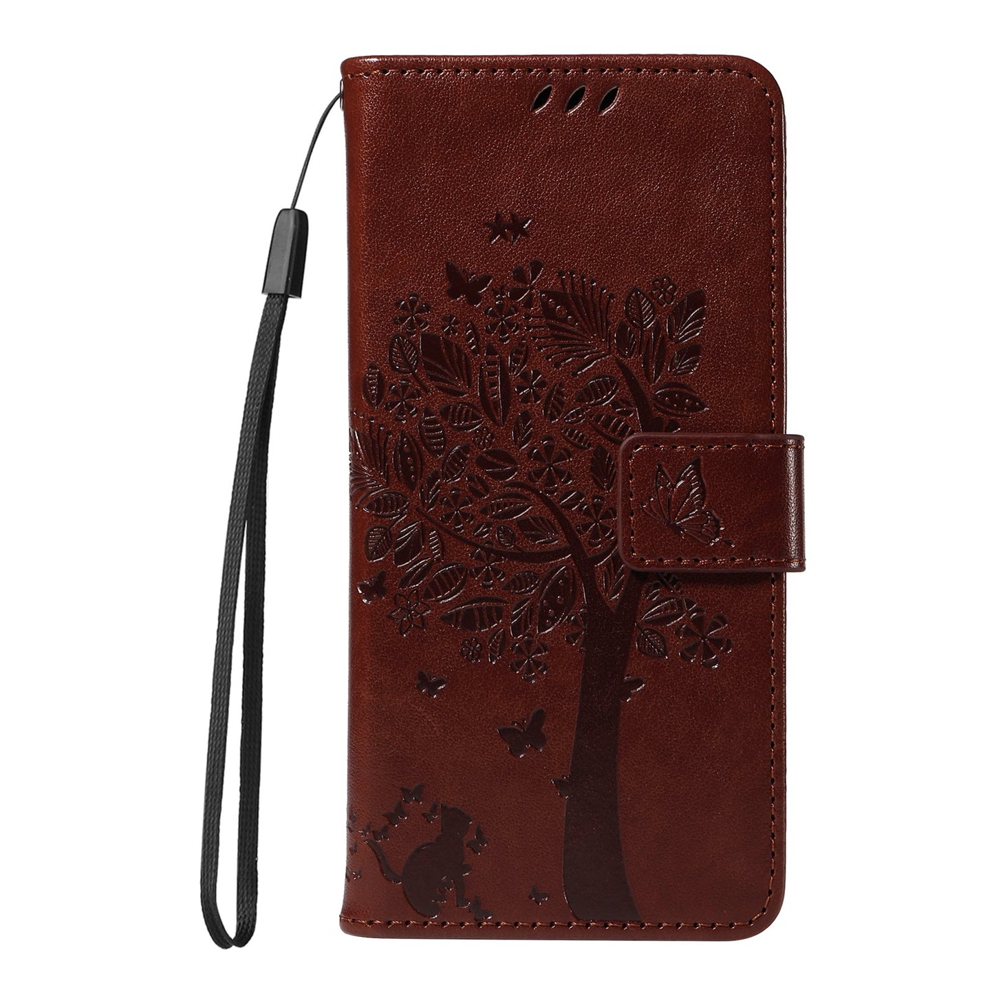 For Realme 14 Pro+ 5G Phone Case with Stand Cat Tree Pattern Leather Wallet Mobile Cover - Coffee