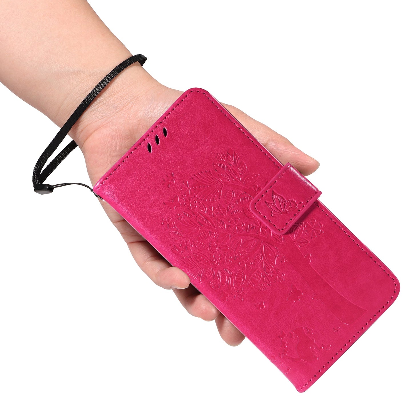 For Realme 14 Pro+ 5G Phone Case with Stand Cat Tree Pattern Leather Wallet Mobile Cover - Rose