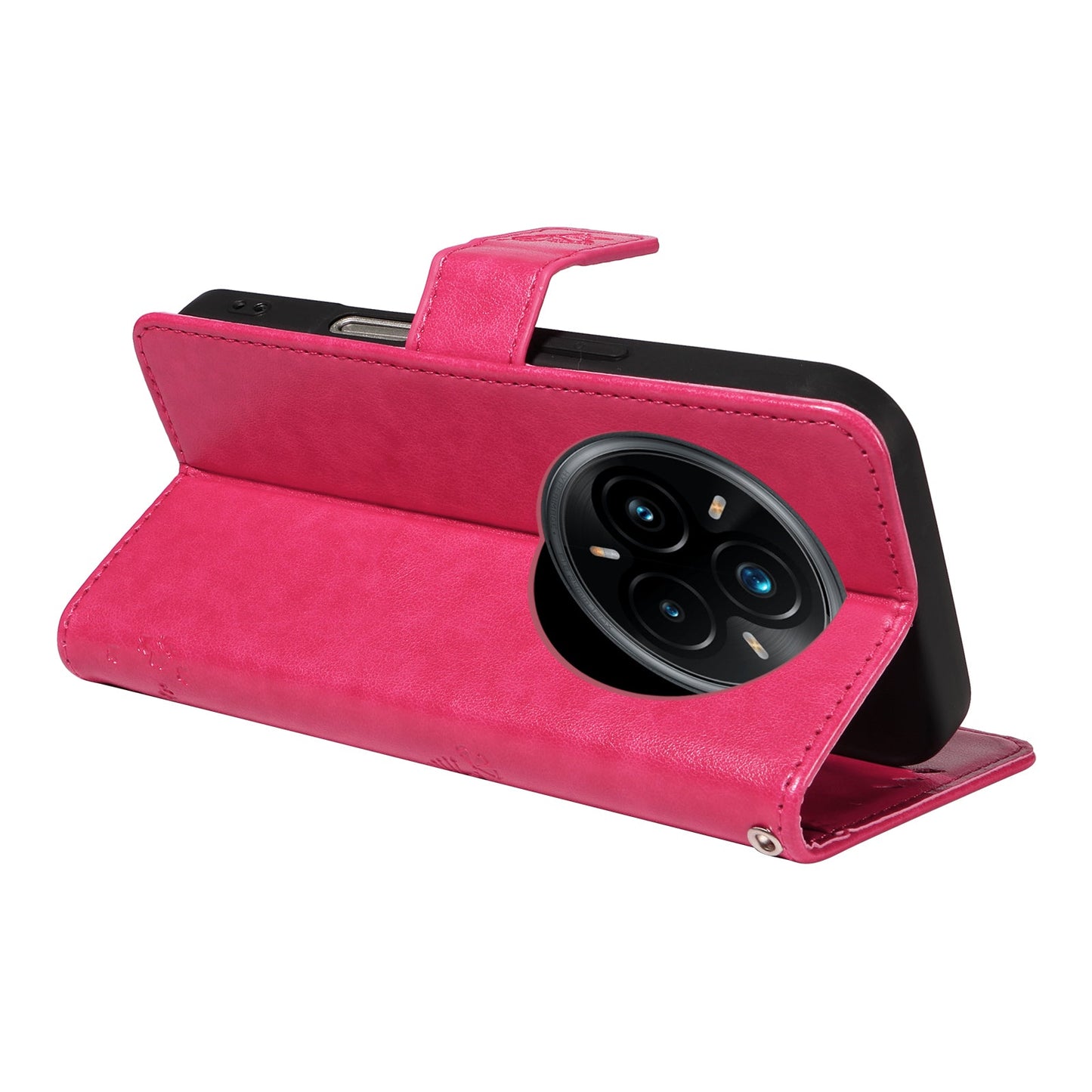 For Realme 14 Pro+ 5G Phone Case with Stand Cat Tree Pattern Leather Wallet Mobile Cover - Rose