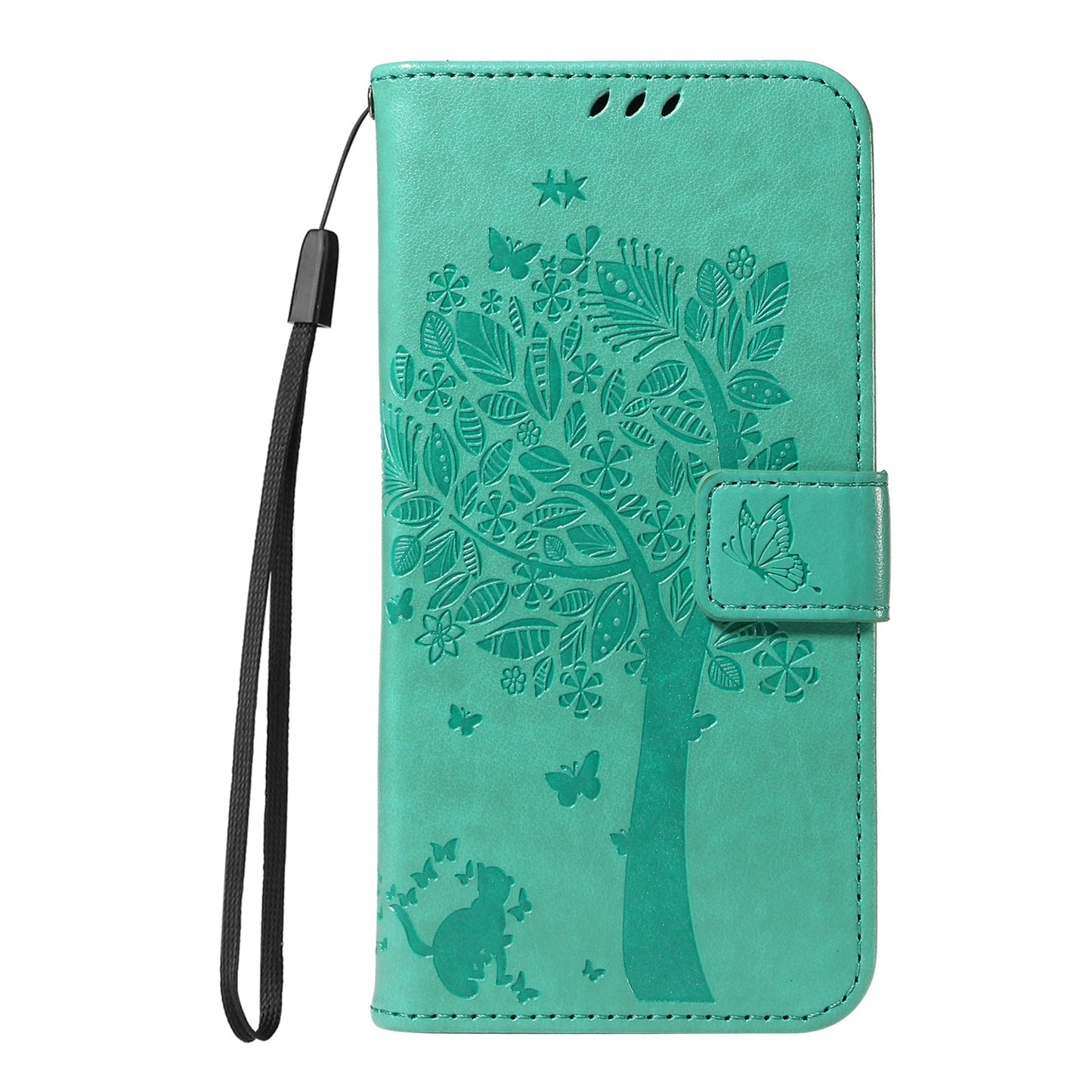 For Realme 14 Pro+ 5G Phone Case with Stand Cat Tree Pattern Leather Wallet Mobile Cover - Green