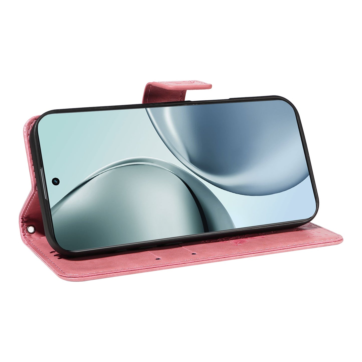 For Realme 14 Pro+ 5G Phone Case with Stand Cat Tree Pattern Leather Wallet Mobile Cover - Pink