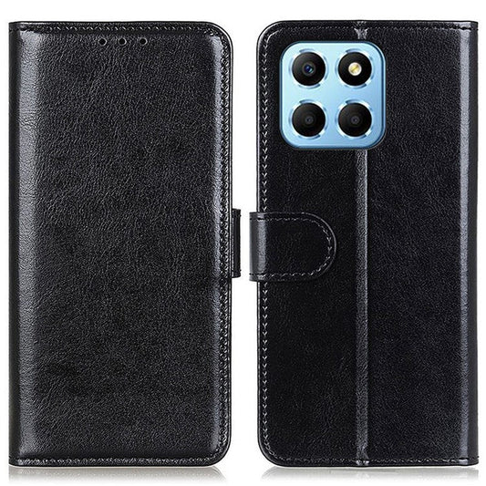 Anti-drop PU Leather Phone Case For Honor X8 5G, Crazy Horse Texture Full Protection Wallet Stand Cell Phone Cover - Black